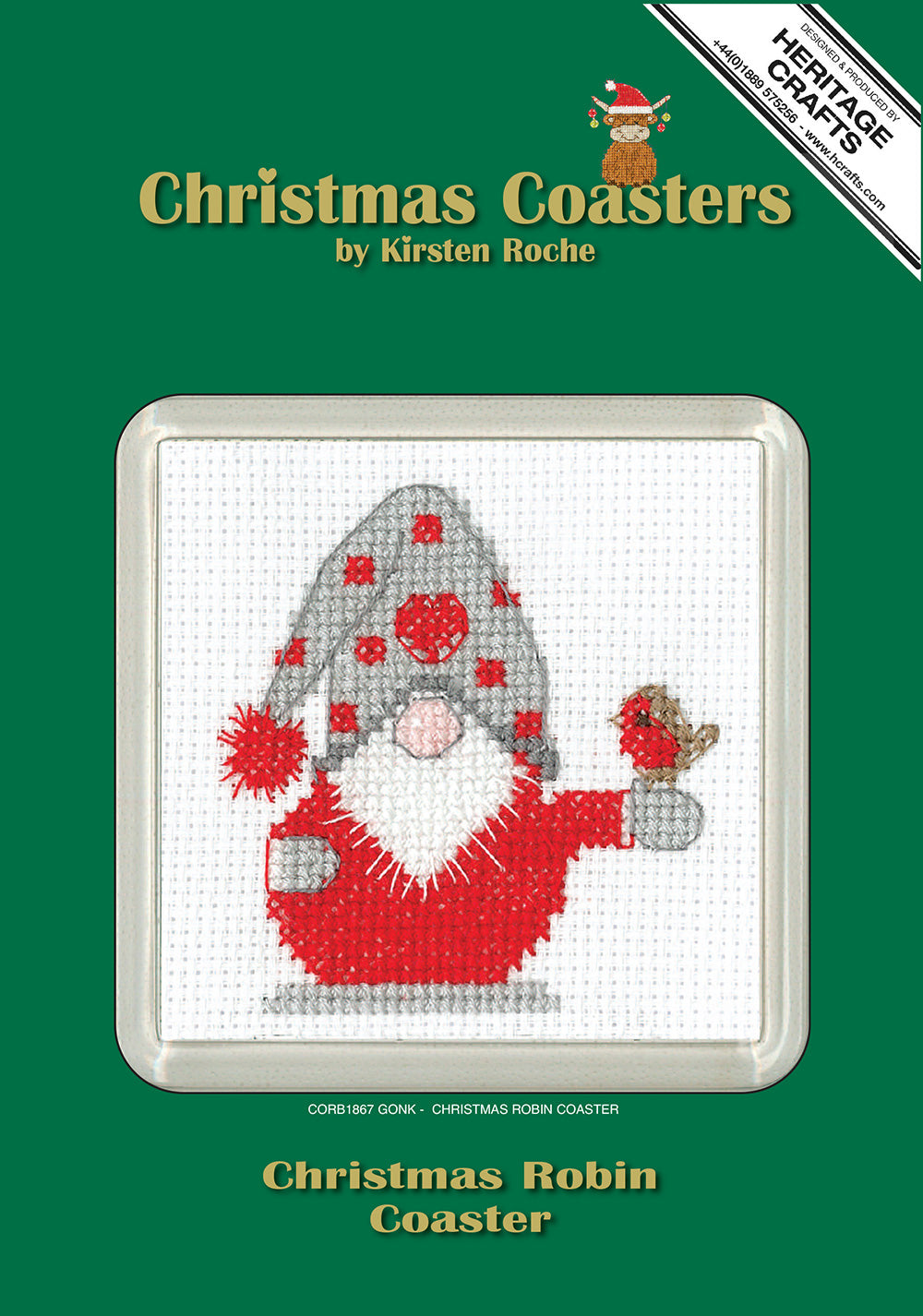 Gonk Christmas Robin cross stitch coaster kit - CORB1867