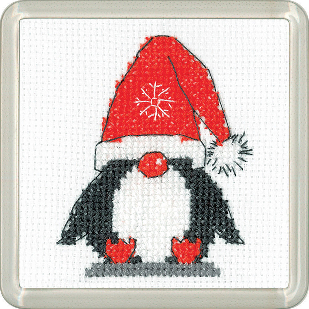 Penguin Santa cross stitch coaster kit - CPSA1869