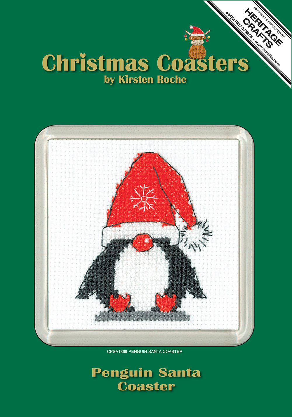 Penguin Santa cross stitch coaster kit - CPSA1869