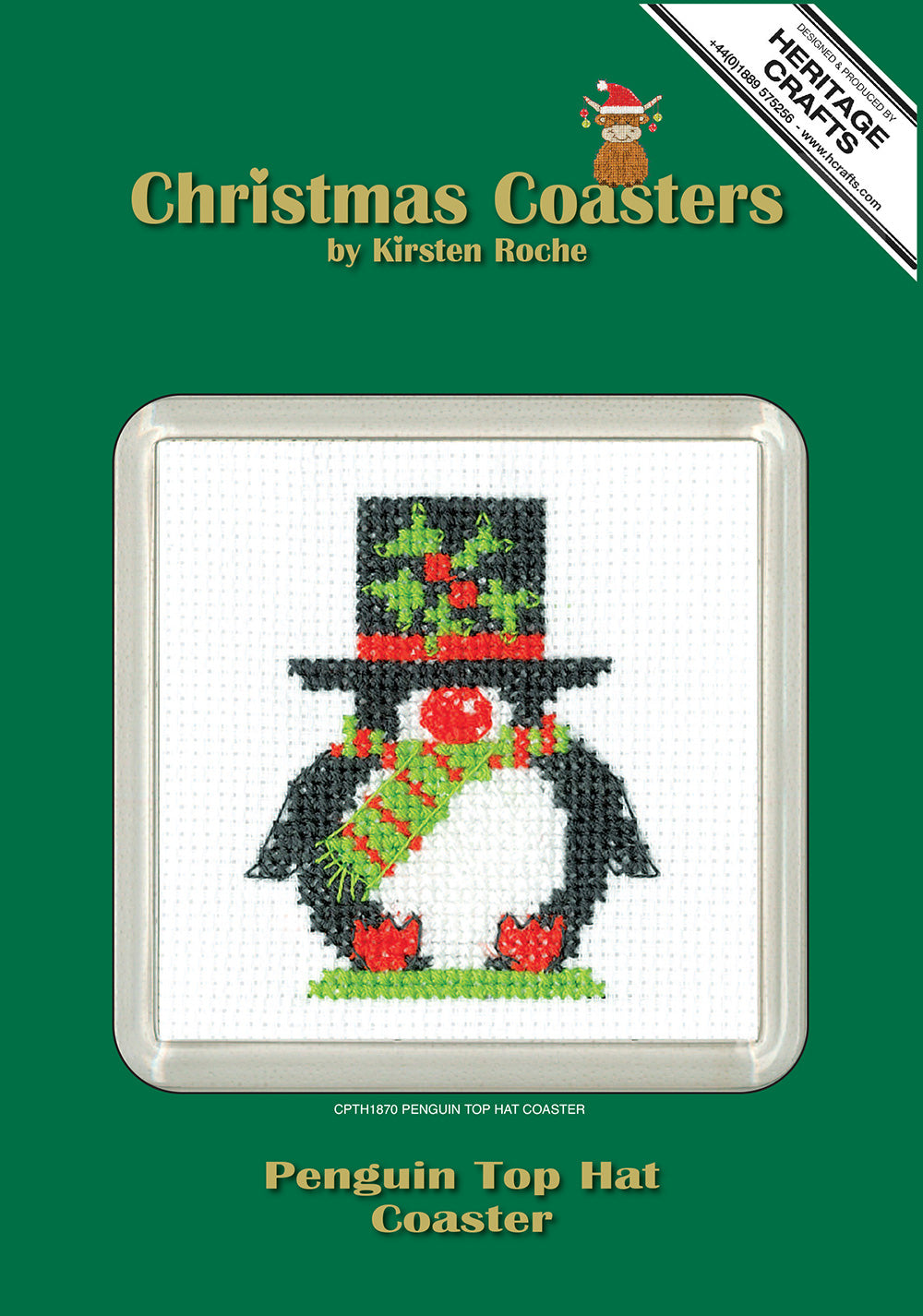 Penguin Top Hat cross stitch coaster kit - CPTH1870