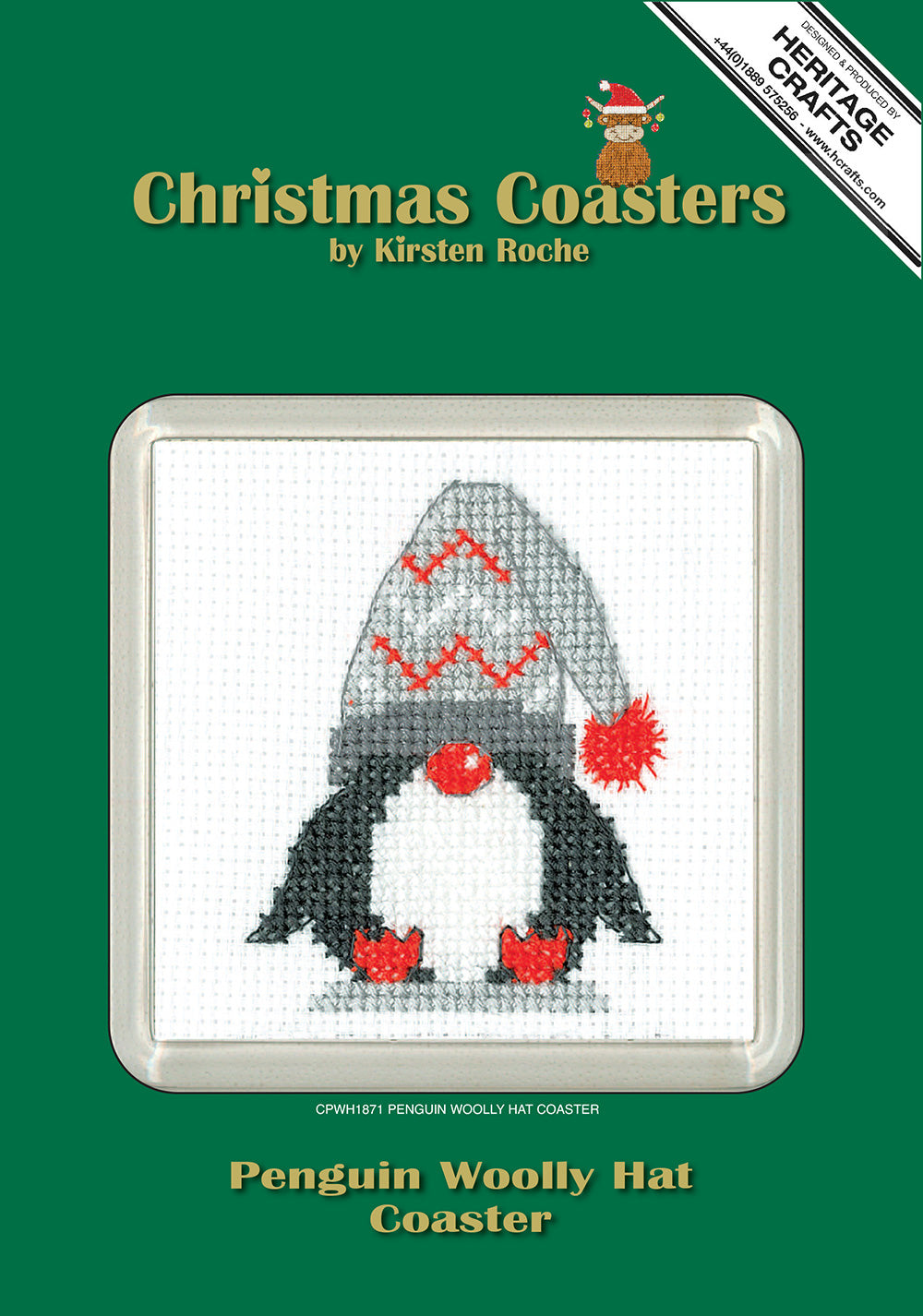 Penguin Woolly Hat cross stitch coaster kit - CPWH1871