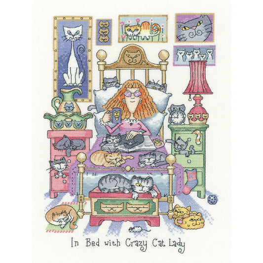 In Bed with Crazy Cat Lady cross stitch kit - CRIB1331