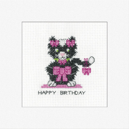 Black Cat - Birthday Bow Greeting Card cross stitch kit - GBCBB1972