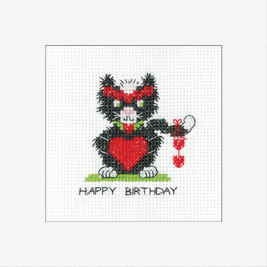 Black Cat - Birthday Heart Greeting Card cross stitch kit - GBCBH1973