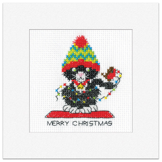 Black Cat - Christmas Lights card - GBCCL1940