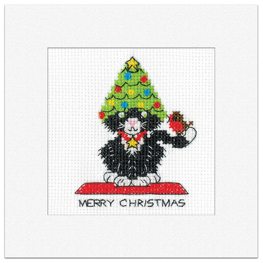 Black Cat - Christmas Tree Hat card - GBCTH1932