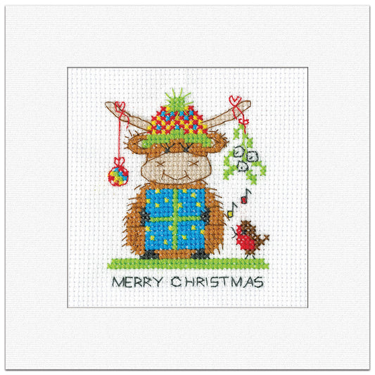 Highland Mistletoe Christmas Card cross stitch kit - GDMT1950