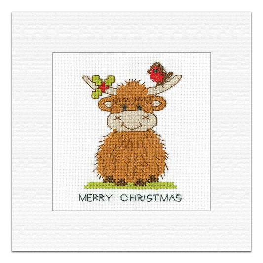 Highland Robin & Holly Christmas Card cross stitch kit - GDRH1826