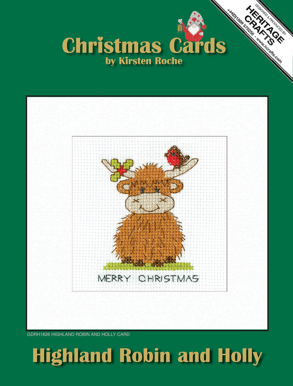 Highland Robin & Holly Christmas Card cross stitch kit - GDRH1826