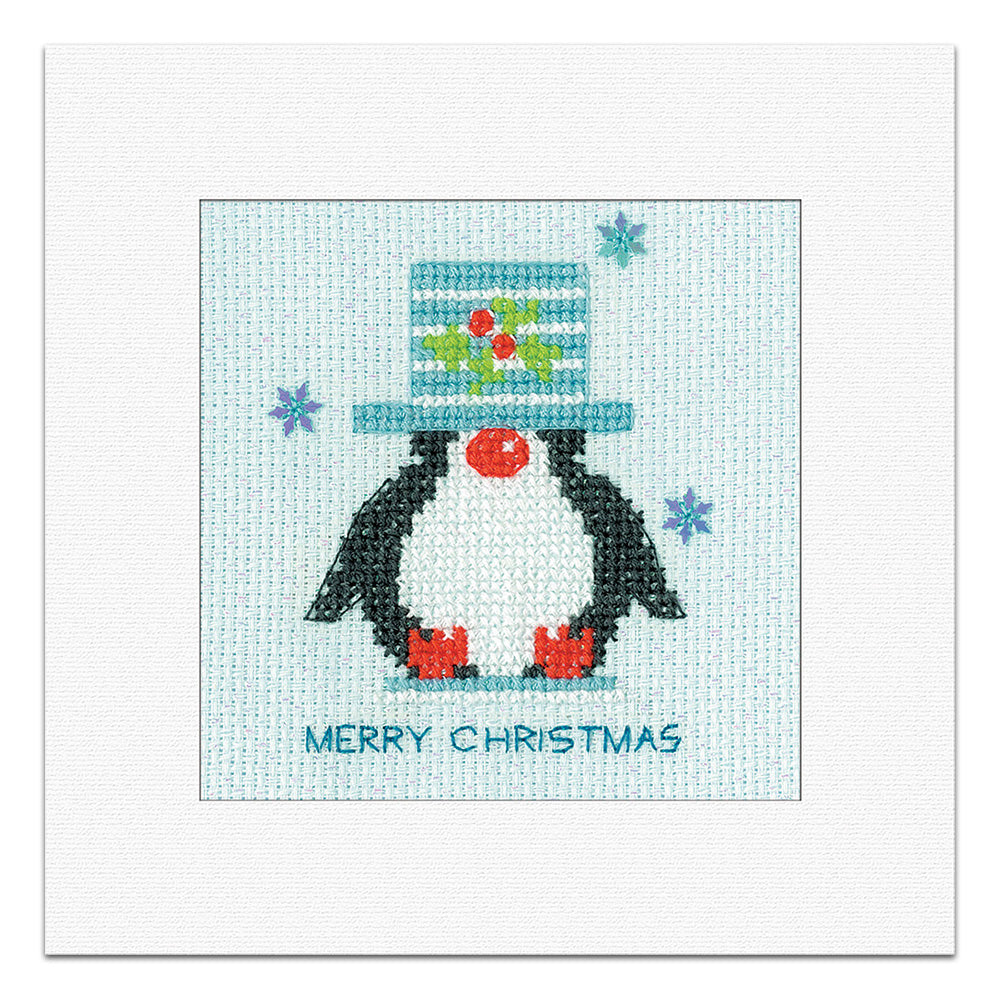 Frosted Penguin Top Hat Christmas Card cross stitch kit - GFPTH1848