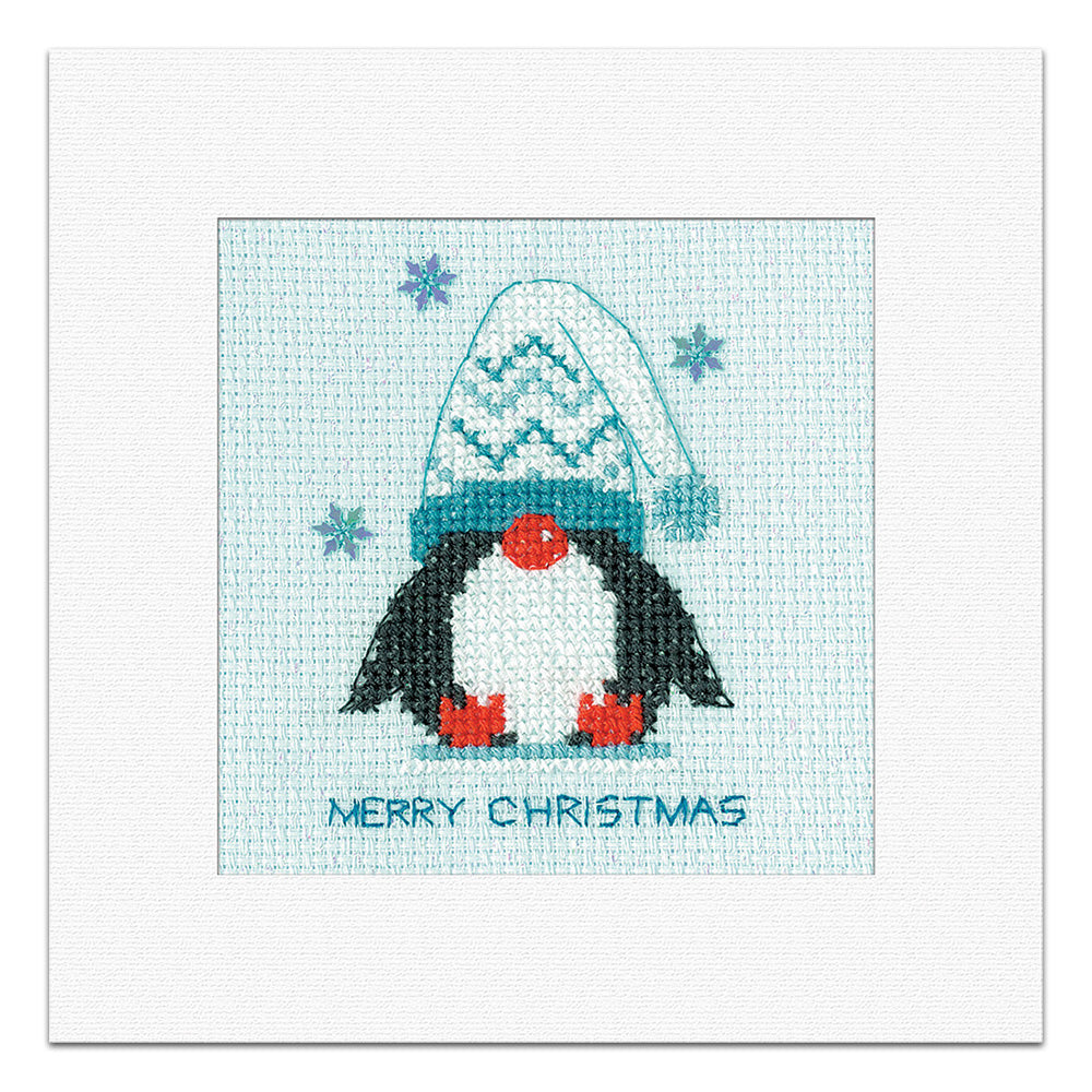 Frosted Penguin Woolly Hat Christmas Card cross stitch kit - GFPWH1847