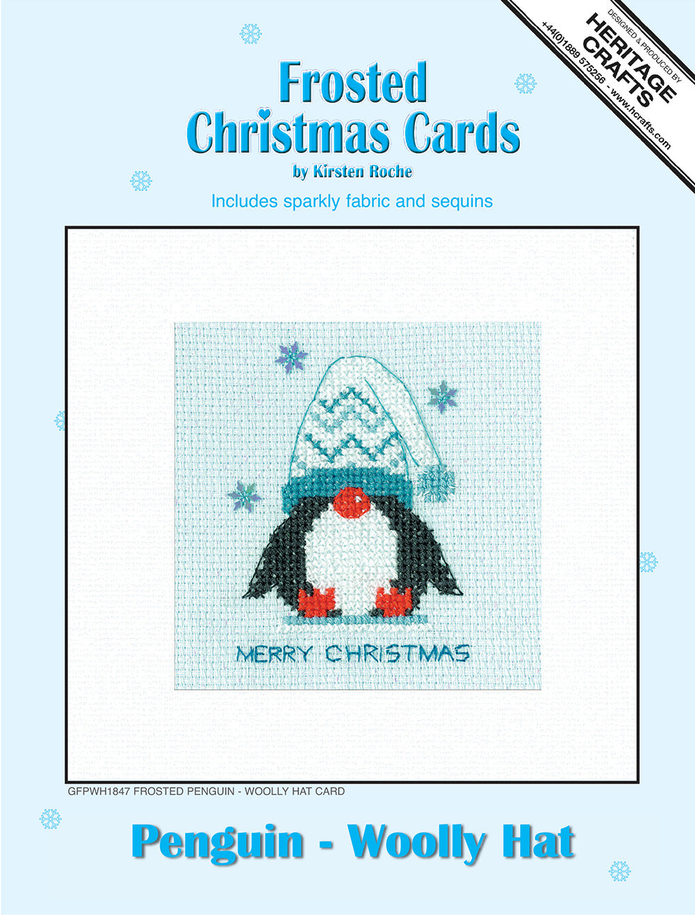 Frosted Penguin Woolly Hat Christmas Card cross stitch kit - GFPWH1847