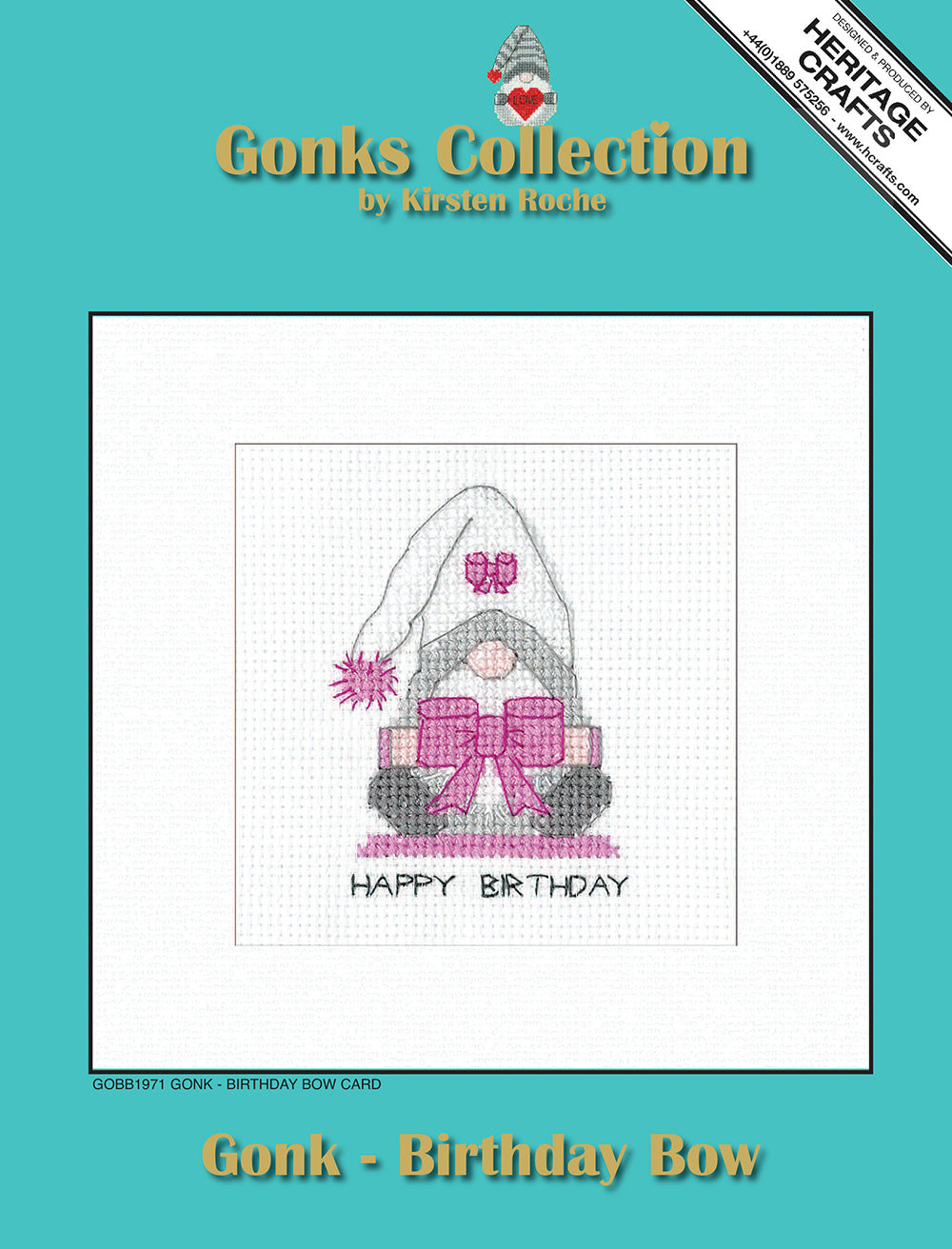 Gonk Birthday Bow Greeting Card cross stitch kit - GOBB1971