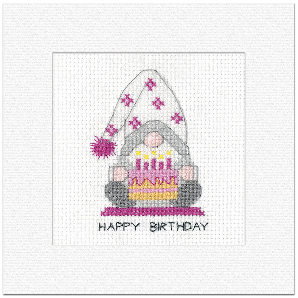 Gonk Birthday Cake Girl Card cross stitch kit - GOGC1904