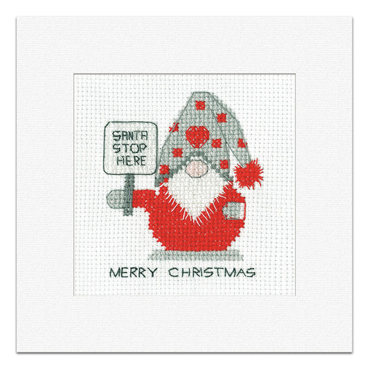 Gonk Santa Stop Here Christmas  Card cross stitch kit - GOSH1731