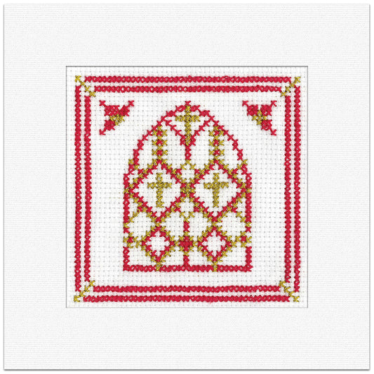 Red & Gold Filigree Arch Window Christmas Card cross stitch kit - GRAW1913