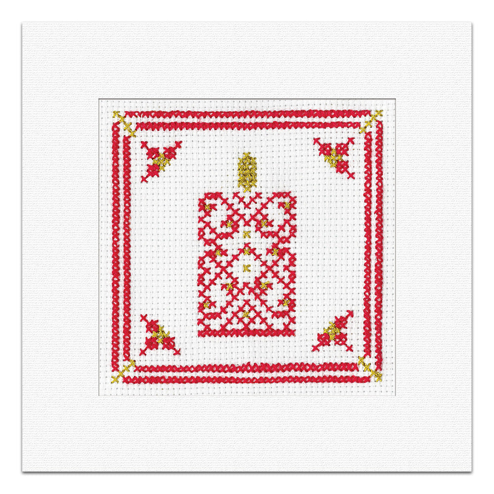 Red & Gold Filigree Candle Christmas Card cross stitch kit - GRFC1728