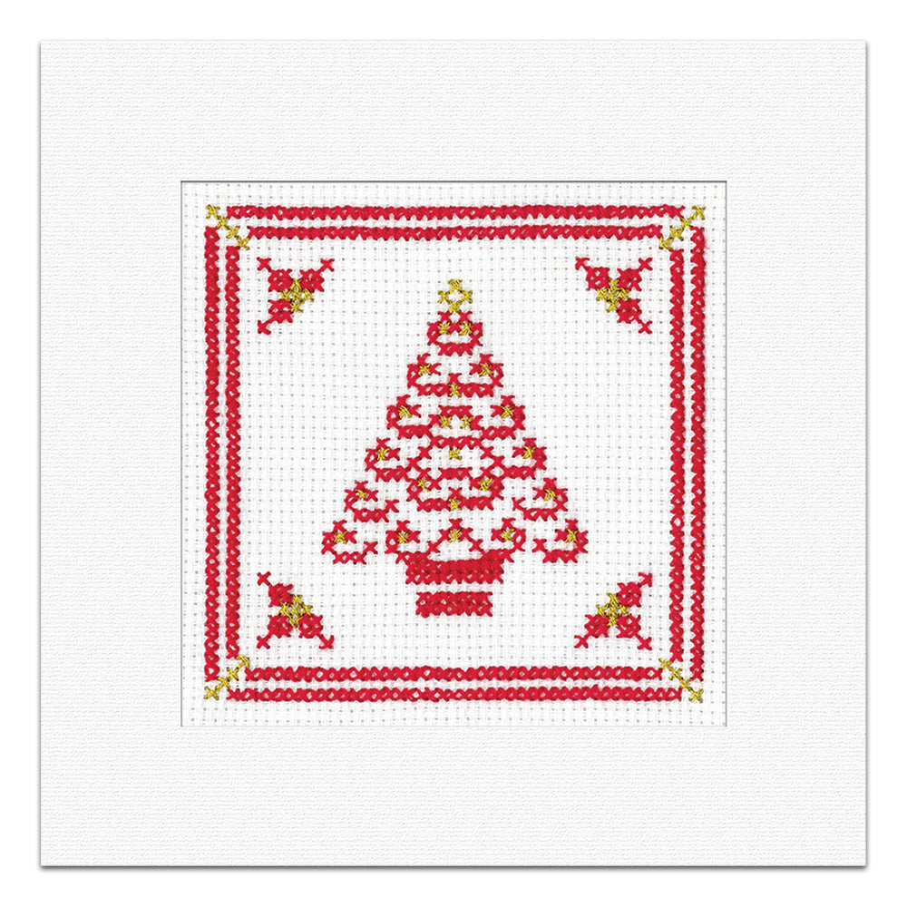 Red & Gold Filigree Tree Christmas Card cross stitch kit - GRFT1725