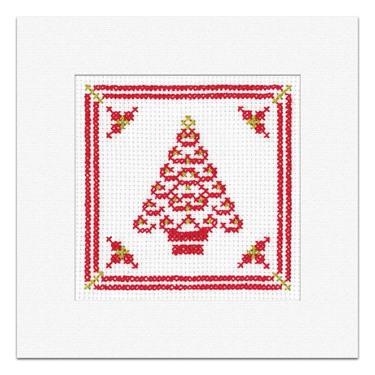 Red & Gold Filigree Tree Christmas Card cross stitch kit - GRFT1725