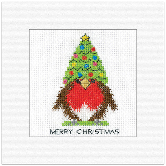Robin Christmas Tree Hat Greeting Card cross stitch kit - GRTH1905