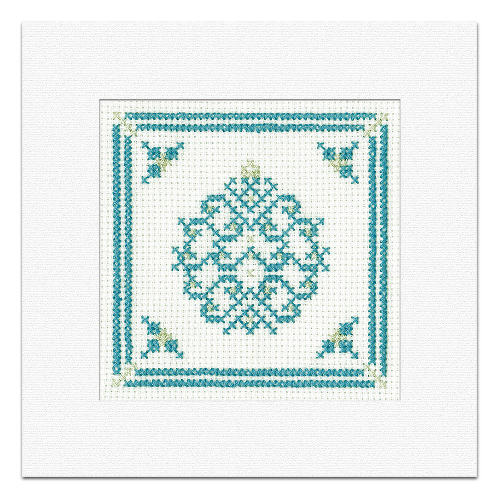 Teal & Silver Filigree Bauble Christmas Card cross stitch kit - GTBA1718