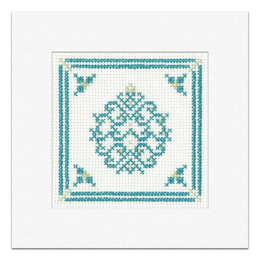 Teal & Silver Filigree Bauble Christmas Card cross stitch kit - GTBA1718