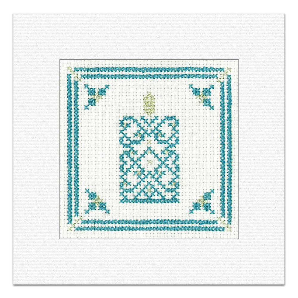 Teal & Silver Filigree Candle Christmas Card cross stitch kit - GTFC1729