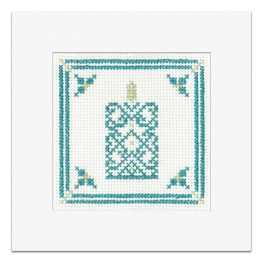 Teal & Silver Filigree Candle Christmas Card cross stitch kit - GTFC1729