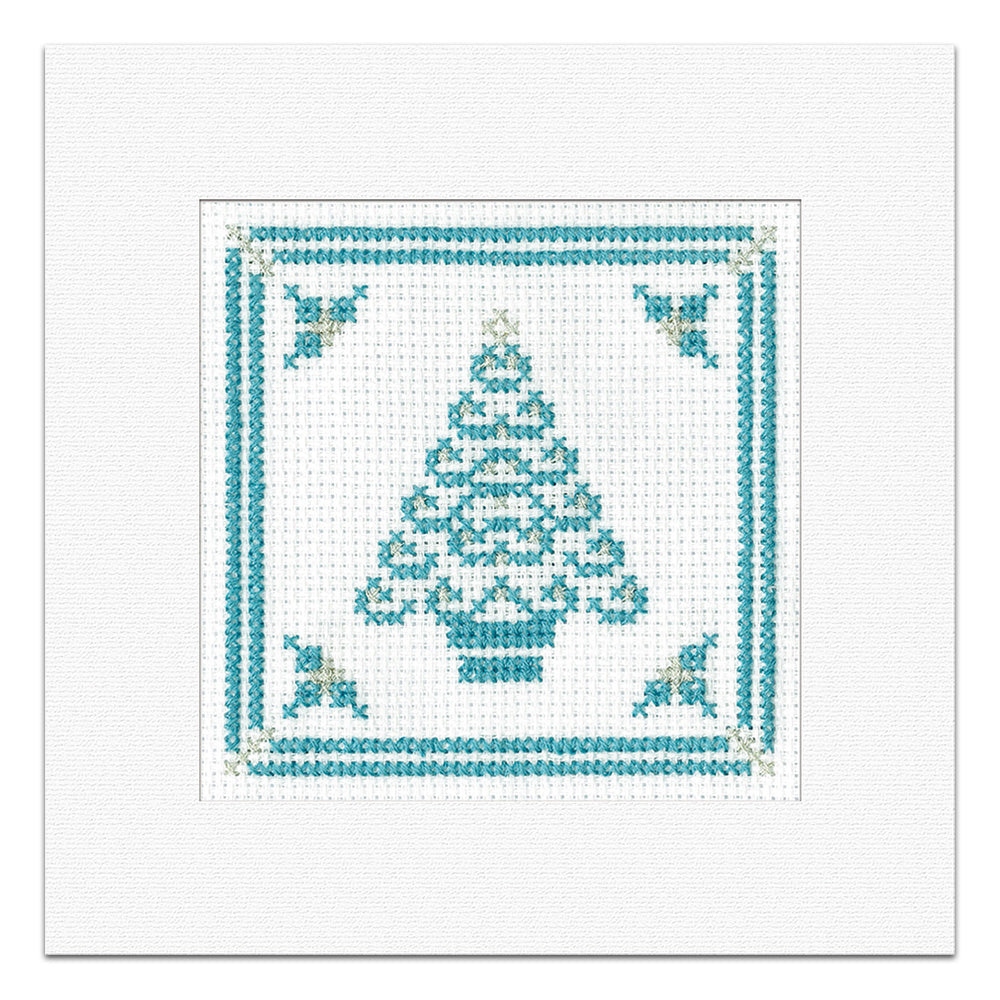 Teal & Silver Filigree Tree Christmas Card cross stitch kit - GTFT1717