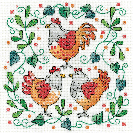 Three French Hens cross stitch kit - KCFH1602