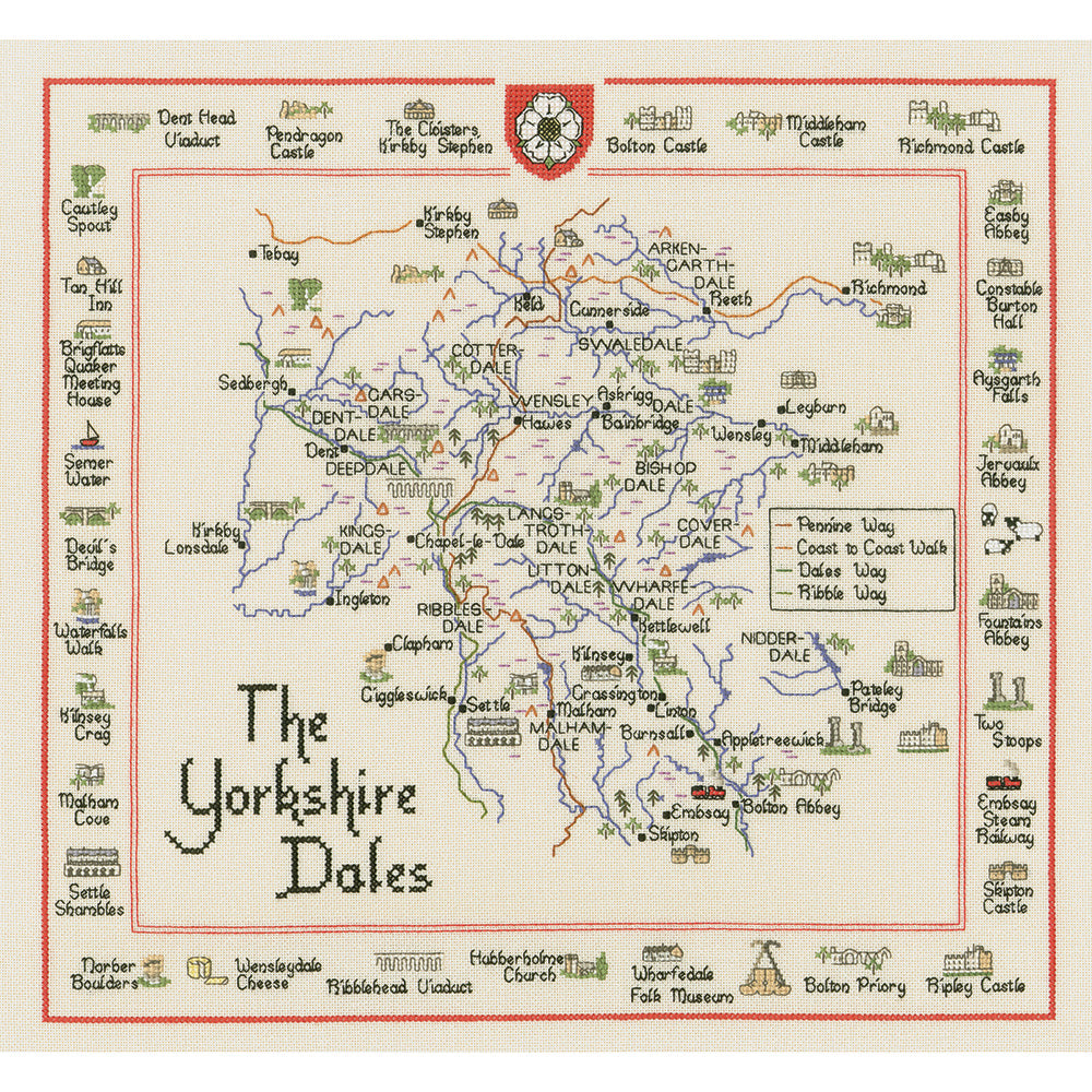 The Yorkshire Dales Special Interest Map cross stitch kit  - MYD490