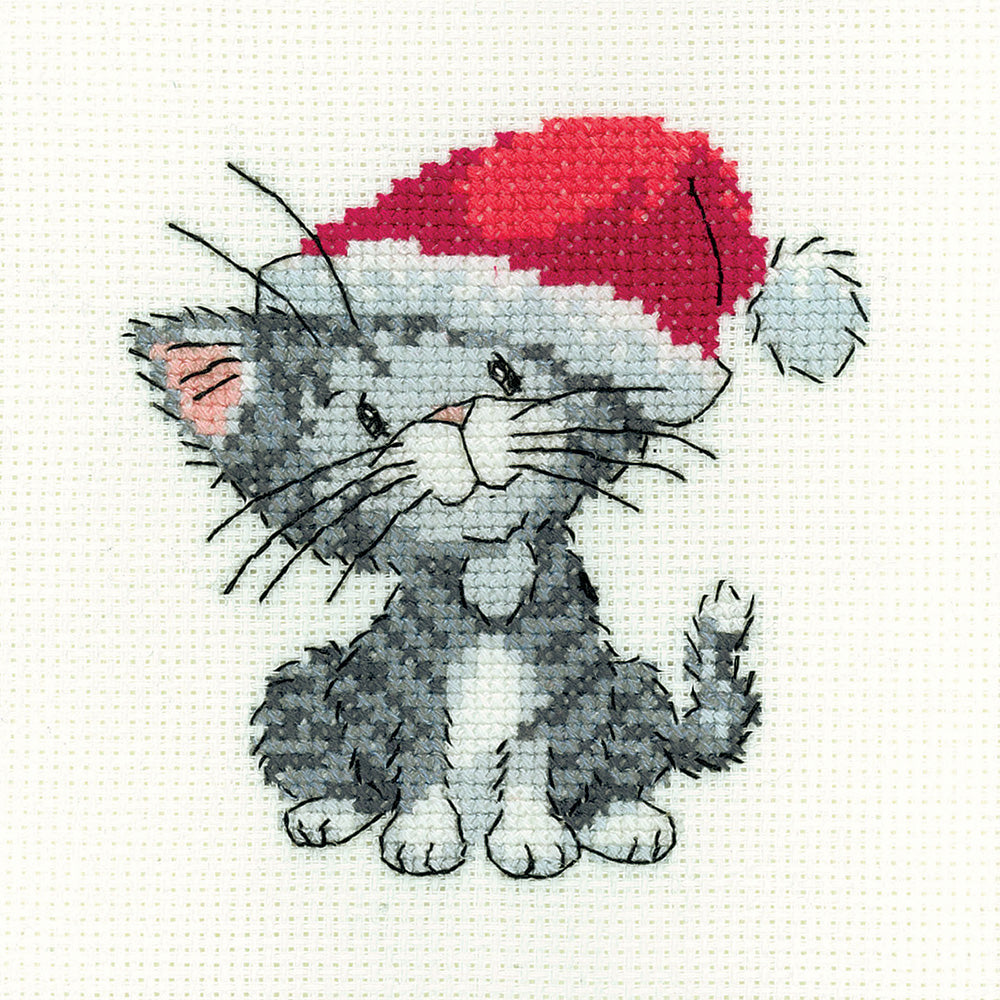 Silver Tabby Christmas Kitten cross stitch kit - SHST1657